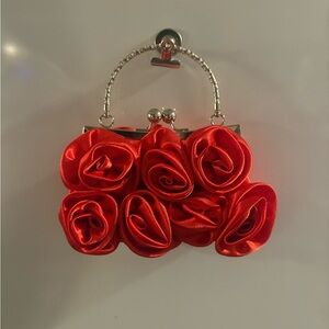 Chic Red Rose Clutch with Silver Handle